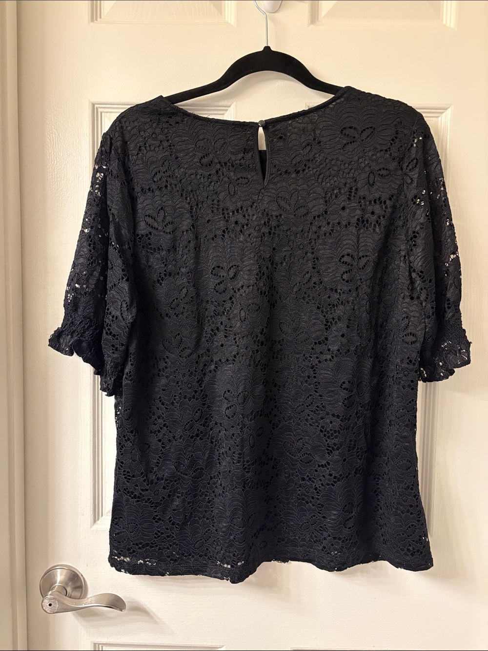 Adrianna Papell Black Floral Lace Short Sleeve Blouse - Picture 7 of 7